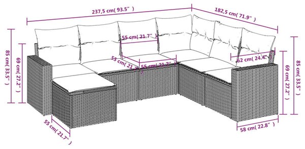 VidaXL Polyrattan Kerti Ülőgarnitúra - 7 részes - Szürke