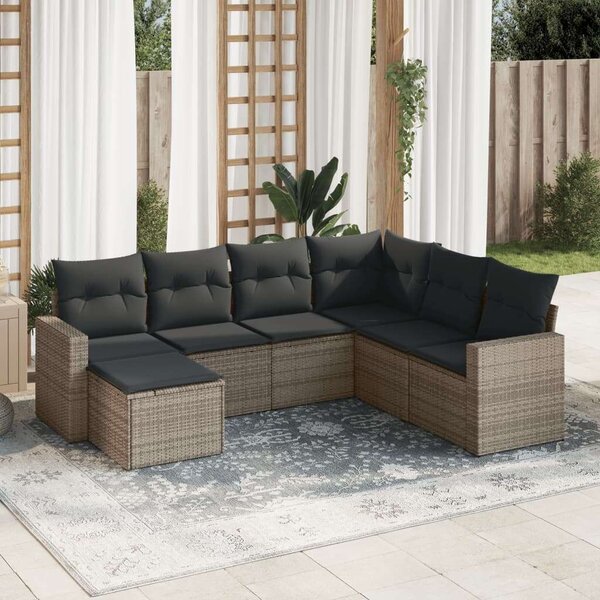VidaXL Polyrattan Kerti Ülőgarnitúra - 7 részes - Szürke