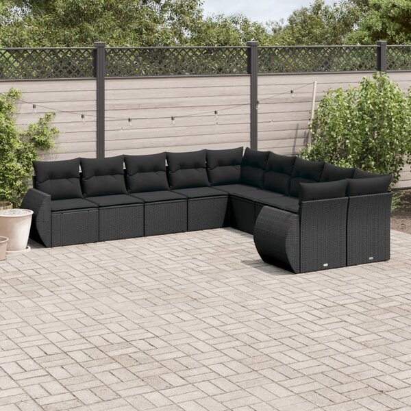 VidaXL 10 részes fekete polyrattan kerti ülőgarnitúra párnákkal