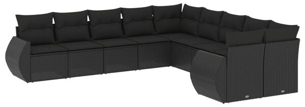VidaXL 10 részes fekete polyrattan kerti ülőgarnitúra párnákkal