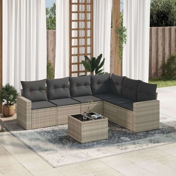 VidaXL Polyrattan Kerti Ülőgarnitúra - 7 részes, Világosszürke
