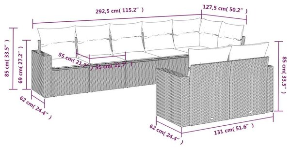 VidaXL Polyrattan Kerti Ülőgarnitúra - 8 részes - Szürke
