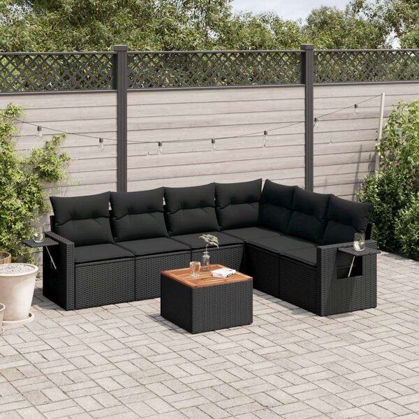 VidaXL 7 részes Kerti Ülőgarnitúra - Fekete Polyrattan