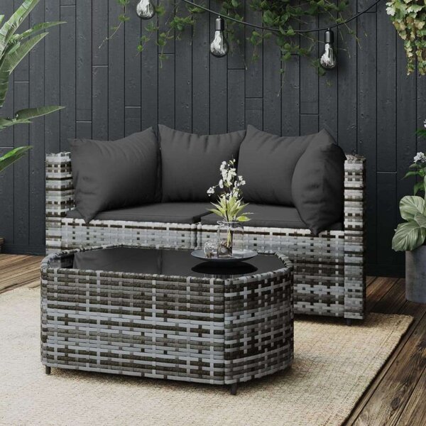 Polyrattan Kerti Ülőgarnitúra - 3 részes - Szürke