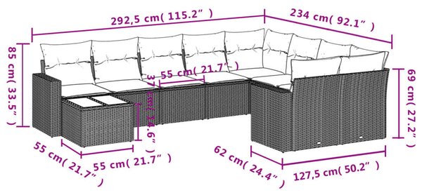 VidaXL Polyrattan Kerti Ülőgarnitúra - 10 részes - Bézs