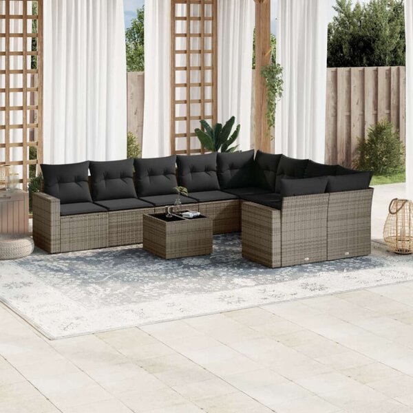 VidaXL Polyrattan Kerti Ülőgarnitúra - 10 részes - Szürke