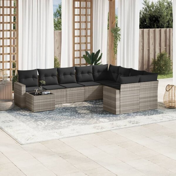 VidaXL Polyrattan Kerti Ülőgarnitúra - 10 részes, Világosszürke