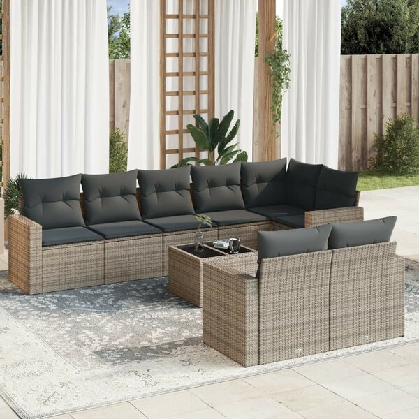 VidaXL Polyrattan Kerti Ülőgarnitúra - 9 részes - Szürke