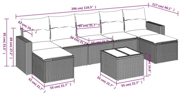 VidaXL Polyrattan Kerti Ülőgarnitúra - 8 részes - Fekete