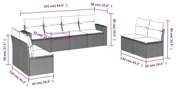 VidaXL Polyrattan Kerti Ülőgarnitúra - 8 részes - Barna