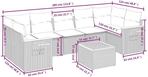 VidaXL 8 részes szürke polyrattan kerti ülőgarnitúra párnával