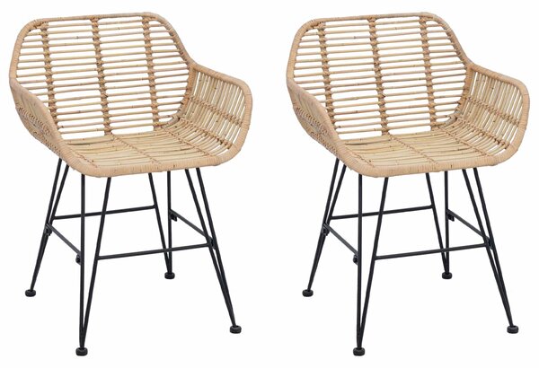 VidaXL Étkezőszék 2 pcs Természetes 55 x 50 x 74 cm Rattan és Vas