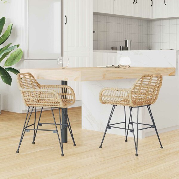VidaXL Étkezőszék 2 pcs Természetes 55 x 50 x 74 cm Rattan és Vas