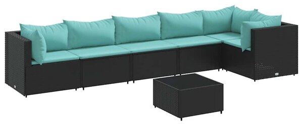 VidaXL 7 részes fekete polyrattan kerti ülőgarnitúra párnákkal