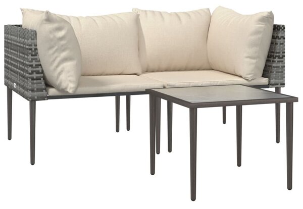 VidaXL 3 részes szürke polyrattan kerti ülőgarnitúra párnákkal