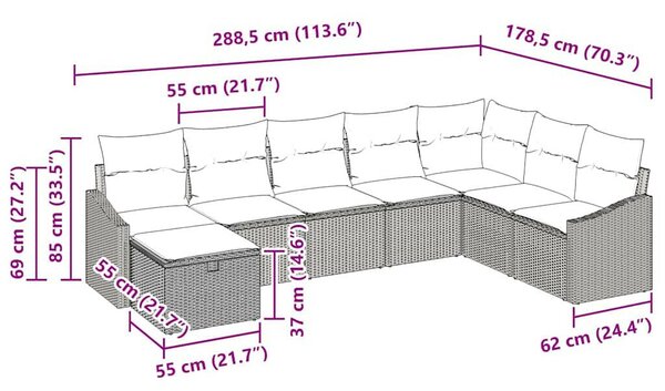 VidaXL Kerti Kanapé Szett párnával tárolóval 8 pcs polirattan