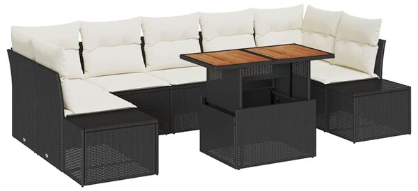 VidaXL Kerti Kanapé Szett tárolóval 8 pcs Fekete Poli rattan
