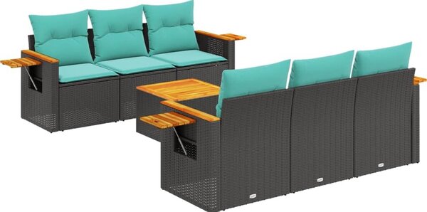 VidaXL 7 részes fekete polyrattan kerti ülőgarnitúra párnákkal