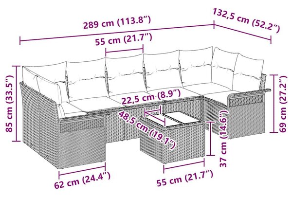 VidaXL Fekete Poli Rattan 8-részes Kerti Kanapé Szett Párnákkal