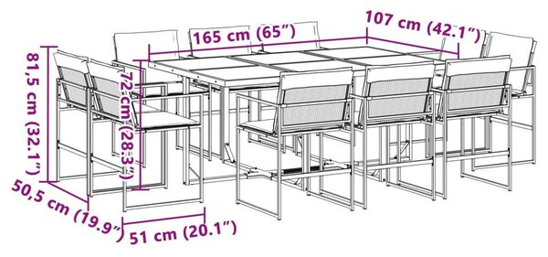 11 részes fehér textilén kerti étkezőgarnitúra párnákkal