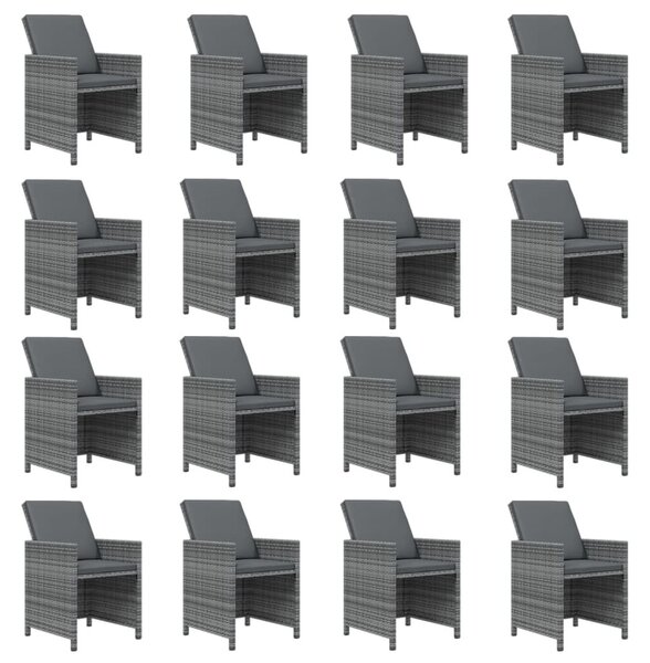 VidaXL Szürke Polyrattan Kerti Étkezőgarnitúra - 16 Székkel, Párnázott