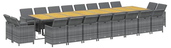 VidaXL Szürke Polyrattan 21 részes Kerti Étkezőgarnitúra Párnákkal