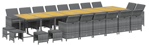 VidaXL Szürke Polyrattan Kerti Étkezőgarnitúra - 21 részes, Párnázott
