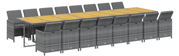 VidaXL Szürke Polyrattan Kerti Étkezőgarnitúra - 16 Székkel, Párnázott