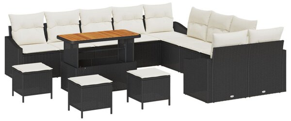 13 Darabos Kert Kanapé Szett Párnákkal Fekete Poli Rattan Akáccal, 2-Fős Kert Kanapé Tárolóval és Párnákkal Fekete Poli Rattan, 3 Darabos Kert Étkező Szett Párnákkal Fekete Poli Rattan Akáccal