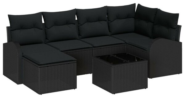 7 Részes Kert Kanapé Szett Párnákkal Bézs Poli Rattan, 2-Üléses Kert Kanapé Tárolóval &amp; Párnákkal Fekete Poli Rattan