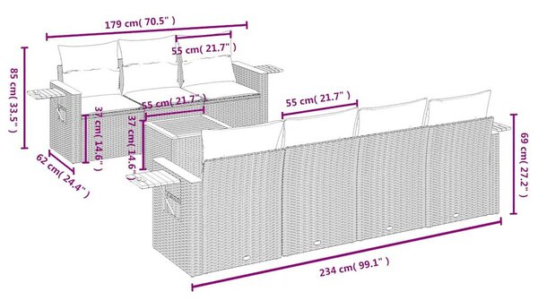 8 részes szürke polyrattan kerti ülőgarnitúra párnával