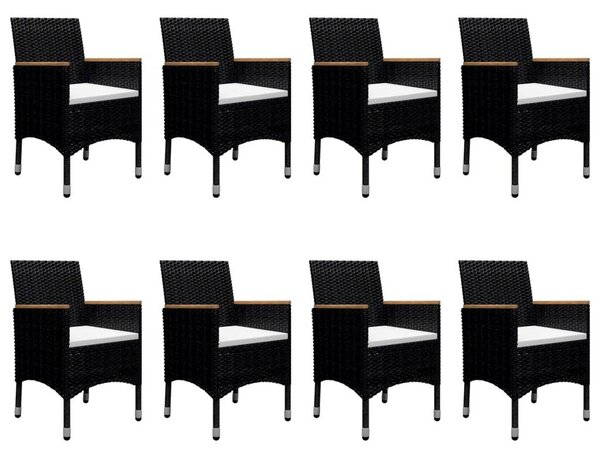 9 részes fekete polyrattan és akácfa kerti étkezőgarnitúra