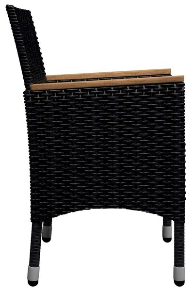 9 részes fekete polyrattan és akácfa kerti étkezőgarnitúra