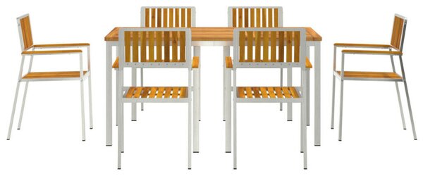 7 darabos Kerti Étkezőszett Tömör Akácfából, Kültéri Étkezőasztal 150x90x75 cm Tömör Akácfából, Összecsukható Kerti Székek 2 db Tömör Akácfa és Fém, Összecsukható Kerti Székek 4 db Tömör Akácfa és Fém