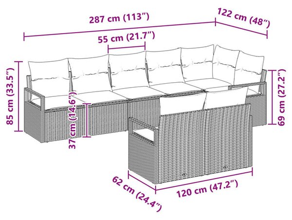 8 részes kertibútor szett párnákkal fekete poli rattan, 2 személyes kertibútor párnákkal fekete poli rattan