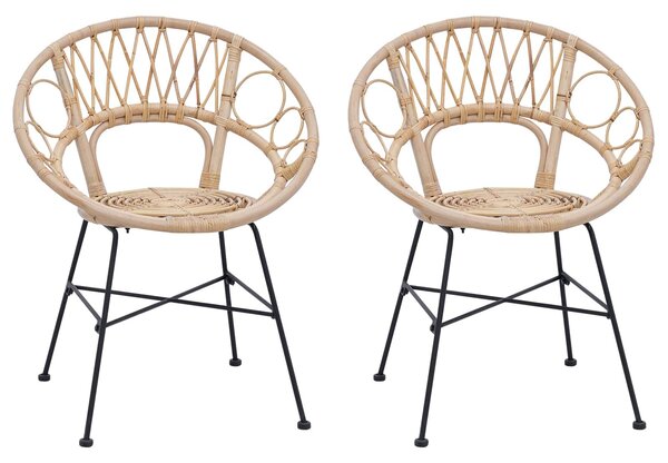 VidaXL Étkezőszék 2 pcs Természetes 65 x 55,5 x 81 cm Rattan és Vas