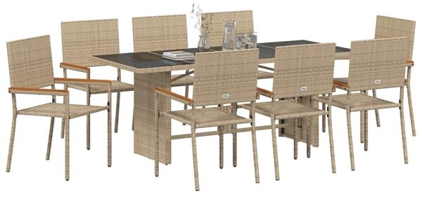 VidaXL Kert étkező szett 9 pcs Bézs 190 x 80 x 75 cm polirattan