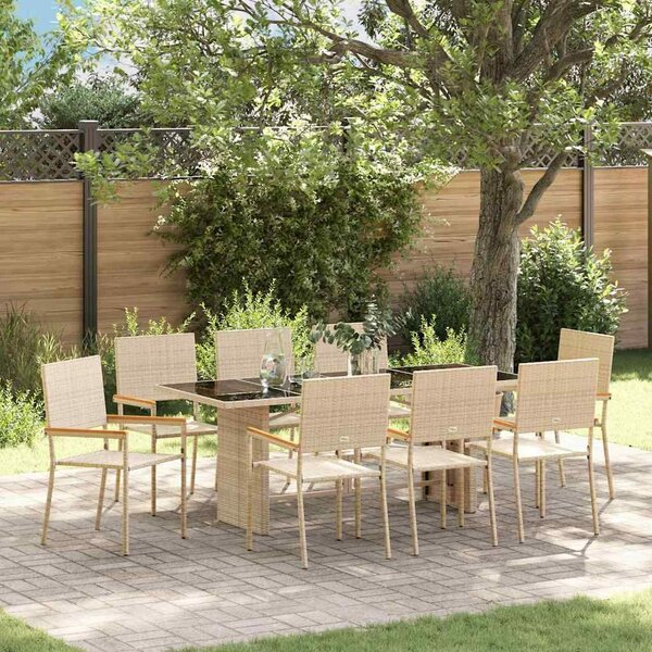 VidaXL Kert étkező szett 9 pcs Bézs 190 x 80 x 75 cm polirattan