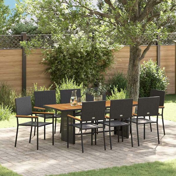 VidaXL Kert étkező szett 9 pcs Fekete és Barna 190 x 80 x 75 cm
