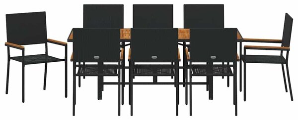 VidaXL Kert étkező szett 9 pcs Fekete és Barna 190 x 80 x 75 cm