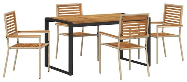 VidaXL Kert étkező szett 5 pcs Bézs 140 x 80 x 75 cm polirattan