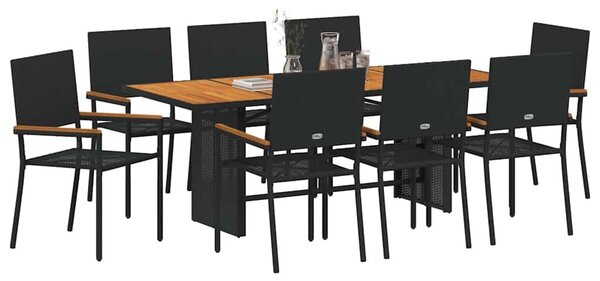 VidaXL Kert étkező szett 9 pcs Fekete és Barna 190 x 80 x 75 cm