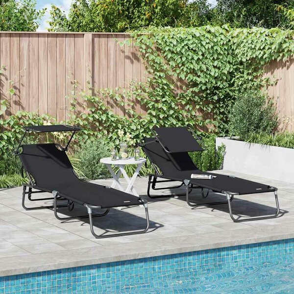 VidaXL Összecsukható nyugágy 2 pcs Fekete 56 x 190 x 81cm szövet