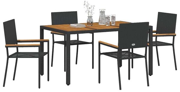 VidaXL Kert étkező szett 5 pcs Fekete és Fa 150 x 90 x 75 cm