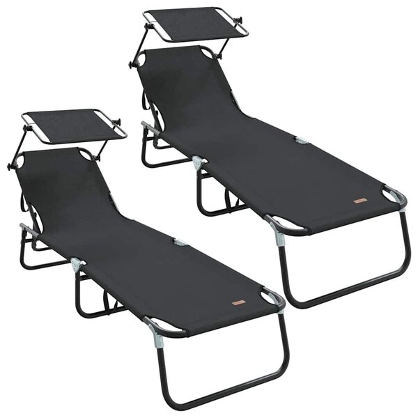 VidaXL Összecsukható nyugágy 2 pcs Fekete 56 x 190 x 81cm szövet