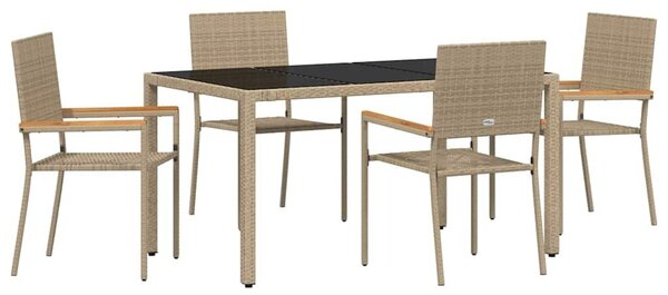 VidaXL Kert étkező szett 5 pcs Bézs 150 x 90 x 75 cm polirattan