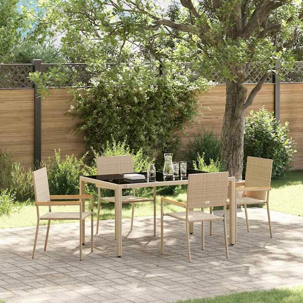 VidaXL Kert étkező szett 5 pcs Bézs 150 x 90 x 75 cm polirattan