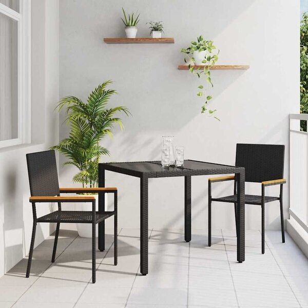 VidaXL Kert étkező szett 3 pcs Fekete 90 x 90 x 75 cm polirattan