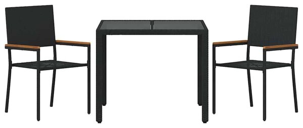 VidaXL Kert étkező szett 3 pcs Fekete 90 x 90 x 75 cm polirattan