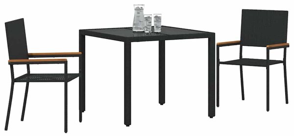 VidaXL Kert étkező szett 3 pcs Fekete 90 x 90 x 75 cm polirattan